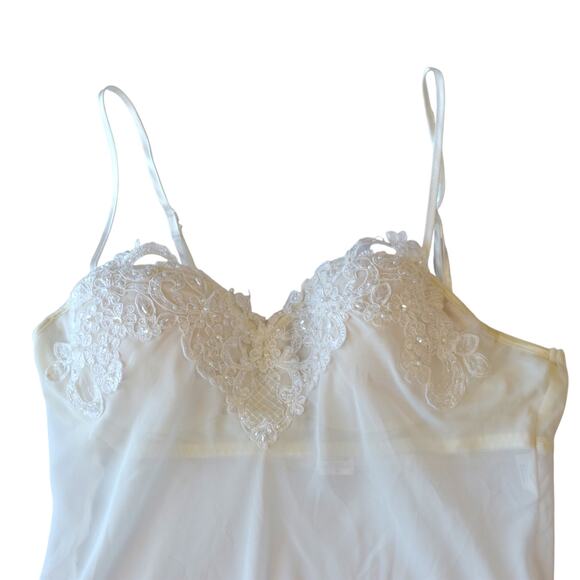 Linea Donatella White Lace Beaded Chiffon Babydoll Top M - Picture 2 of 7